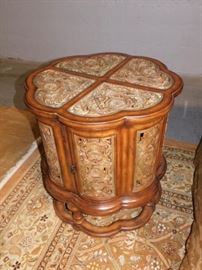 Mahogany ornate side table with carved panels and sides 