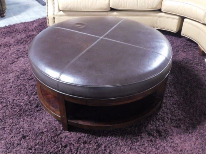 Genuine leather ottoman 3 foot round 