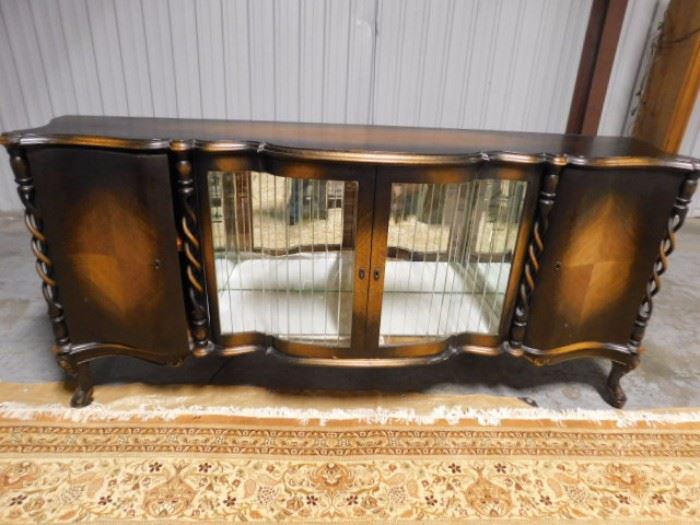 Antique hand carved English Oak with Oak veneer   sideboard 7 and half feet by  3 feet with Mirror 