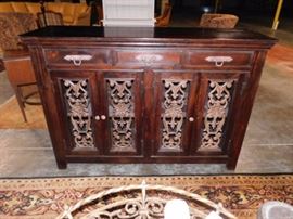 Mahogany and wrought iron 5 by 3 sideboard