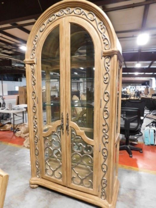 Bernhardt Oak  8 foot by 4 foot lighted China hutch with 5 glass shelves