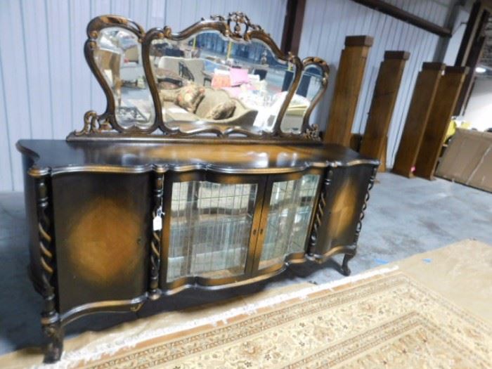 Antique hand carved English Oak with Oak veneer   sideboard 7 and half feet by  3 feet with Mirror 
