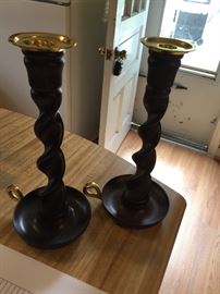Pair wood candle holders