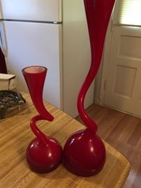 Red glass vases