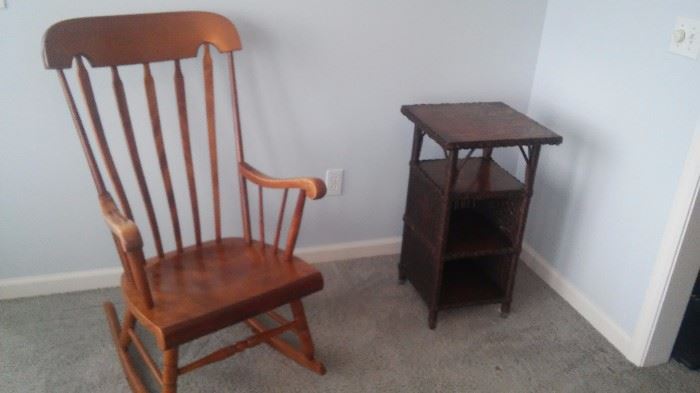 Wood rocking chair and small side table