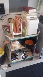 Rolling cart, bread machine and kitchen items