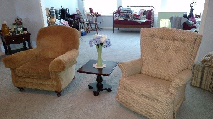 Over sized stationary chair, side table and rocking, swivel recliner