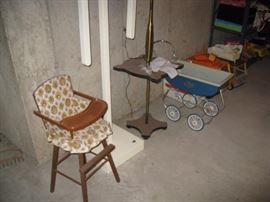 Doll high chair, baby buggy