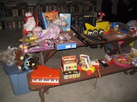 Picnic table  and many toys