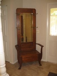 Victorian mirrored hall tree with lift open seat