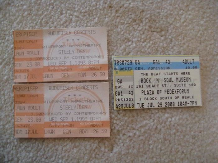 Steely Dan Budweiser concert tickets 1993 and Rock n Soul Museum 2008