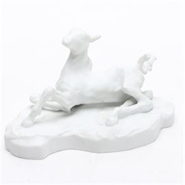 Vista Alegre Horse Figurine: A Vista Alegre horse figurine. This porcelain horse figurine features a foal laying down. This figurine is marked on the underside “VA Portugal.”