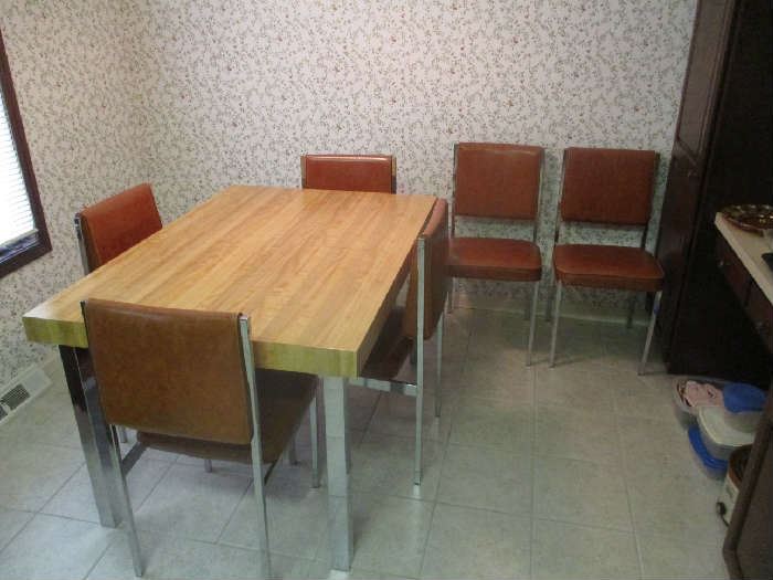 BUTCHER BLOCK TABLE AND SIX CHAIRS