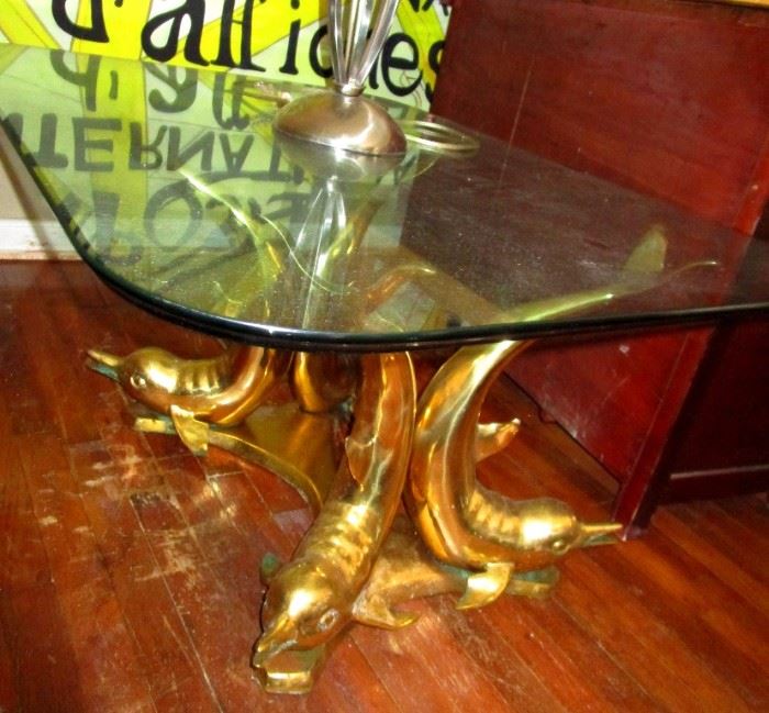 Brass Dolphin footed coffee table