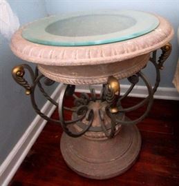 Pedestal for large glass top table  -- The glass table top itself is wrapped up and secure
