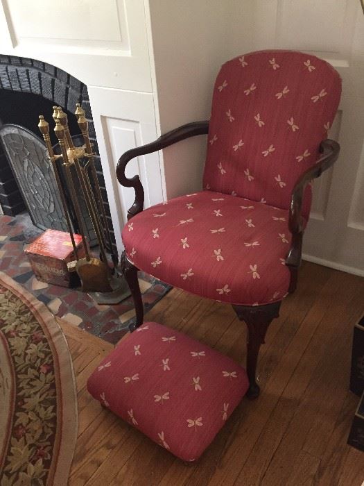 Dragonfly Print side chair with matching footstool