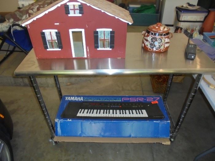 Yamaha Keyboard, Dollhouse, Cookie Jar and stainless steel rolling cart