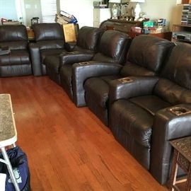 6 leather recliners with cup holders