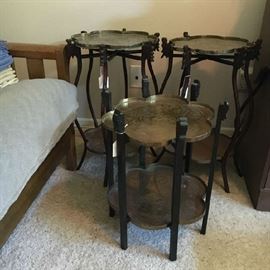 Oriental tables with brass shelves