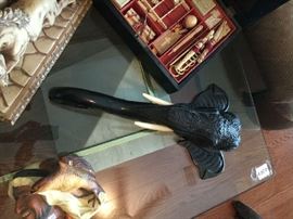 Carved ebony elephant head