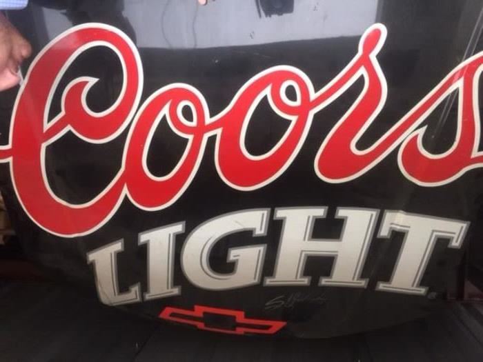 Custom painted car hood with Nascar Coors Light Logo