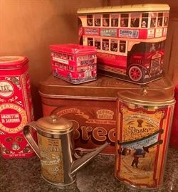 A large assortment of collectible tins