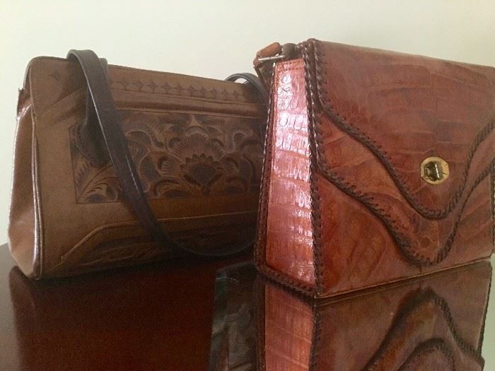 Vintage leather and alligator bags/purses