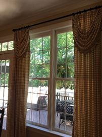 Panel curtains and swags, check print