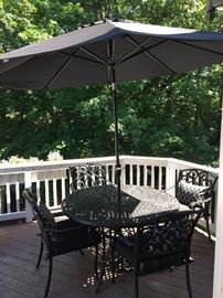 Patio set with market umbrella and stand