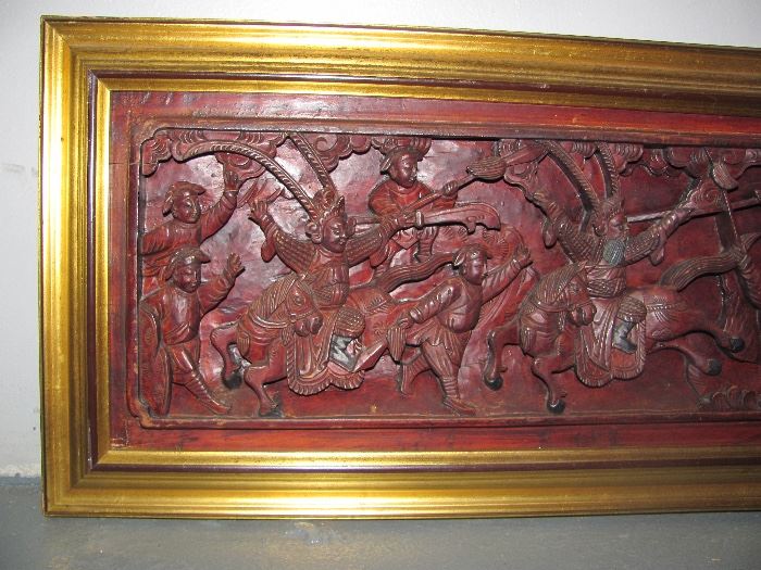 Framed Chinese carved wood panel