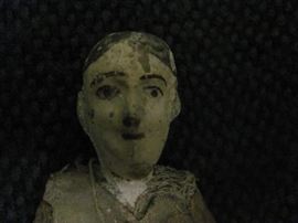 Antique pair of hardwood, pocket-sized carved figures, St. Anthony and St. Francis, from Paraguay missions, 1500s - 1600s, 3 x 1.5 x 1 