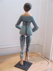 Brazil Santo: Antique wooden polychrome blue and white painted saint, glass eyes, moving joints, from Brazil, 15" H