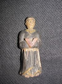 Antique wooden Franciscan monk, holding book, from Uruguay, 5.25 X 2.25 X 2