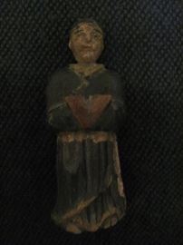 Antique wooden Franciscan monk, holding book, from Uruguay, 5.25 X 2.25 X 2
