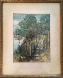 Watercolor...A Path Through The Trees. Signed C. W. Dumper.  8x10.