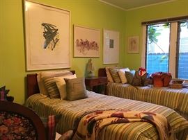 Twin Beds in the Summer Vacation Guest Room.  Abstact art by New Orleans artist Wayne Amedee.