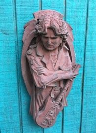 "PEACE" Guitar Player. Terracotta Wall Plaque by Robert Larkin Chollah.  12"h.