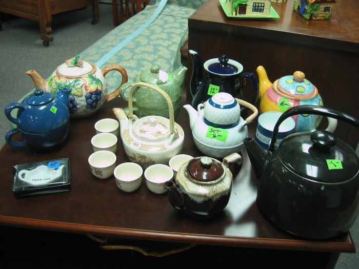 Set of various tea pots