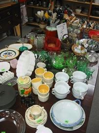 Depression ware, Stangl cups, Dansk baking dish, lots of various serving pieces and plates