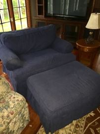 Comfy upholstered double chair with ottoman