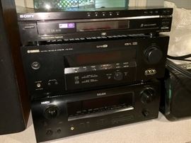 Denon, Yamaha, and Sony components
