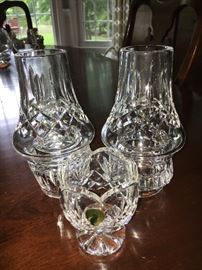 Waterford Lismore votives with shade and smaller With Love tealight hurricane