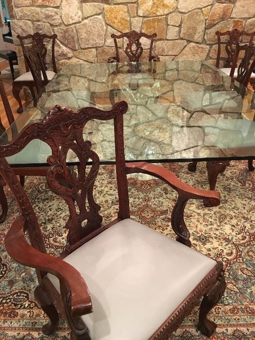 Set of Six Carved Dining Chairs 