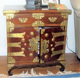 Traditional style Korean chest with brass strapwork and hoof-foot feet