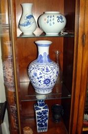 Collection of vintage Asian blue and white pottery