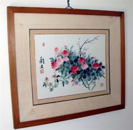 Vintage original watercolor, Roses, signed, studio seals