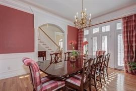 Elegant Stickley Dining Room Table and Chairs Plushly Upholstered