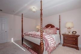 Four Post Mahogany Bed and Matching Nightstand and Dresser by Bassett Furniture