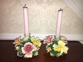 Pair of Vintage Capodimonte Candlestick Holders