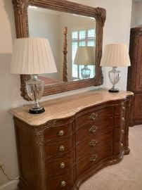 Bernhardt bedroom set - dresser, night stand and bed. Absolutely gorgeous with its marble top!